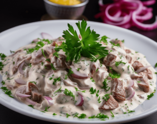 Салат з курячих сердець і маринованої цибулі