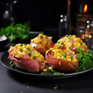 Фарширована картопля з шинкою, сиром і овочами