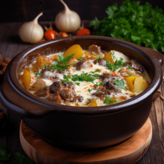 Картопля з м'ясом і овочами в горщиках