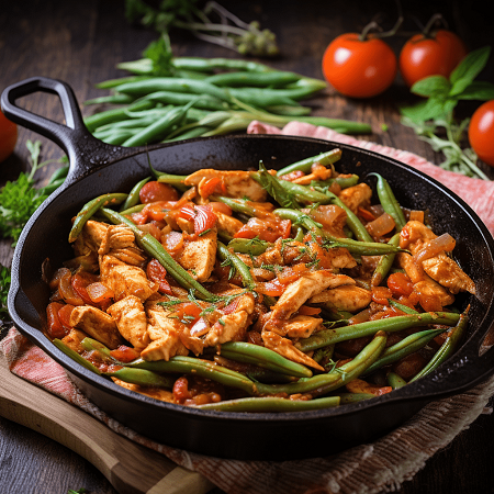 Спаржева квасоля з курячим філе та овочами